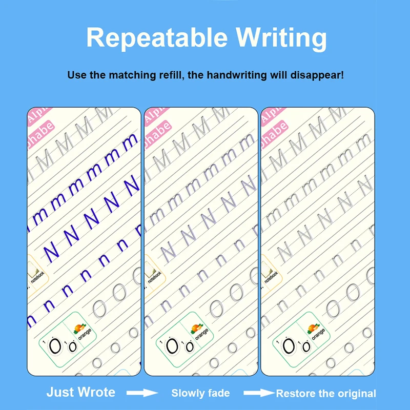 4PCS Kids Practic Reusable Magical Writing Book Copybooks With Pen Free Wiping Children Handwriting Learning Educational Toys