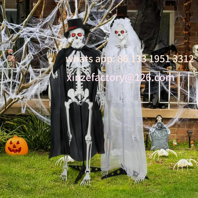 

Customizable 1 Pair 65inch Halloween Bride Groom Skeleton Simulated Skeleton with Movable Joints Full Body Bones Halloween Decor