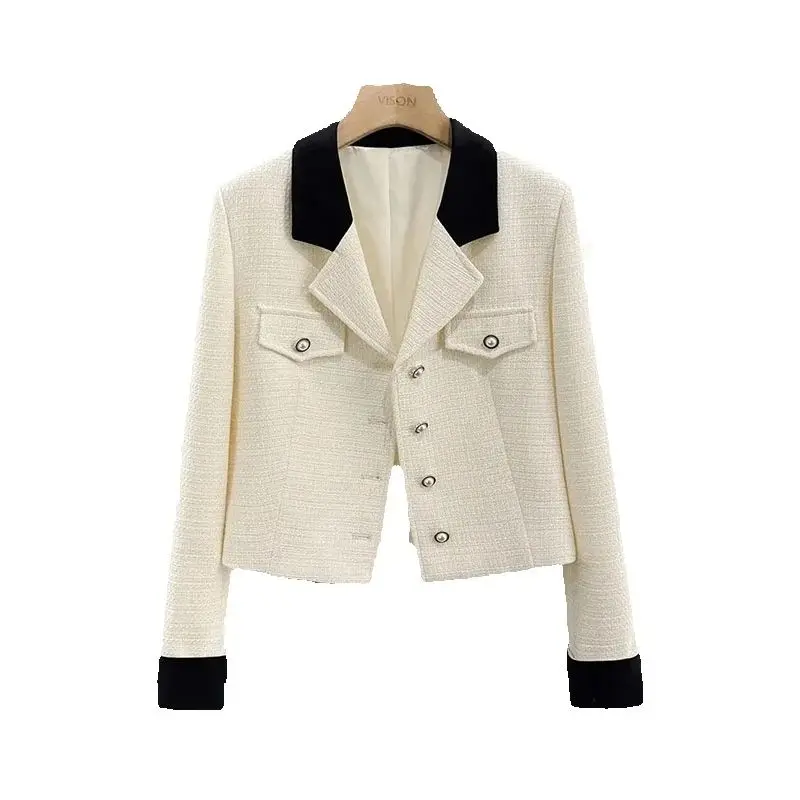 

New Contrast Color Ladies Coat Temperament Lapel Spring And Autumn Fashion Joker Short Suit Jacket Trend