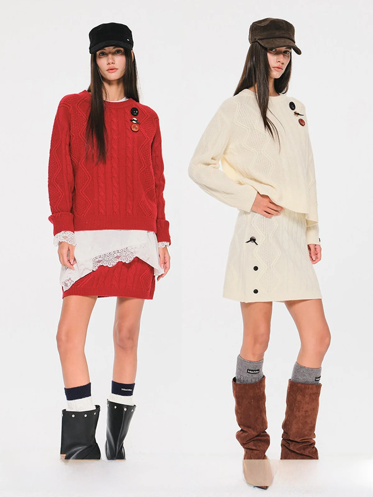 

MIMBLANCHE Knitted Sweater Half Skirt DEARSOCUTE Buy Hand Store Casual Loose Fit Woolen Long Sleeve round Neck Sweater