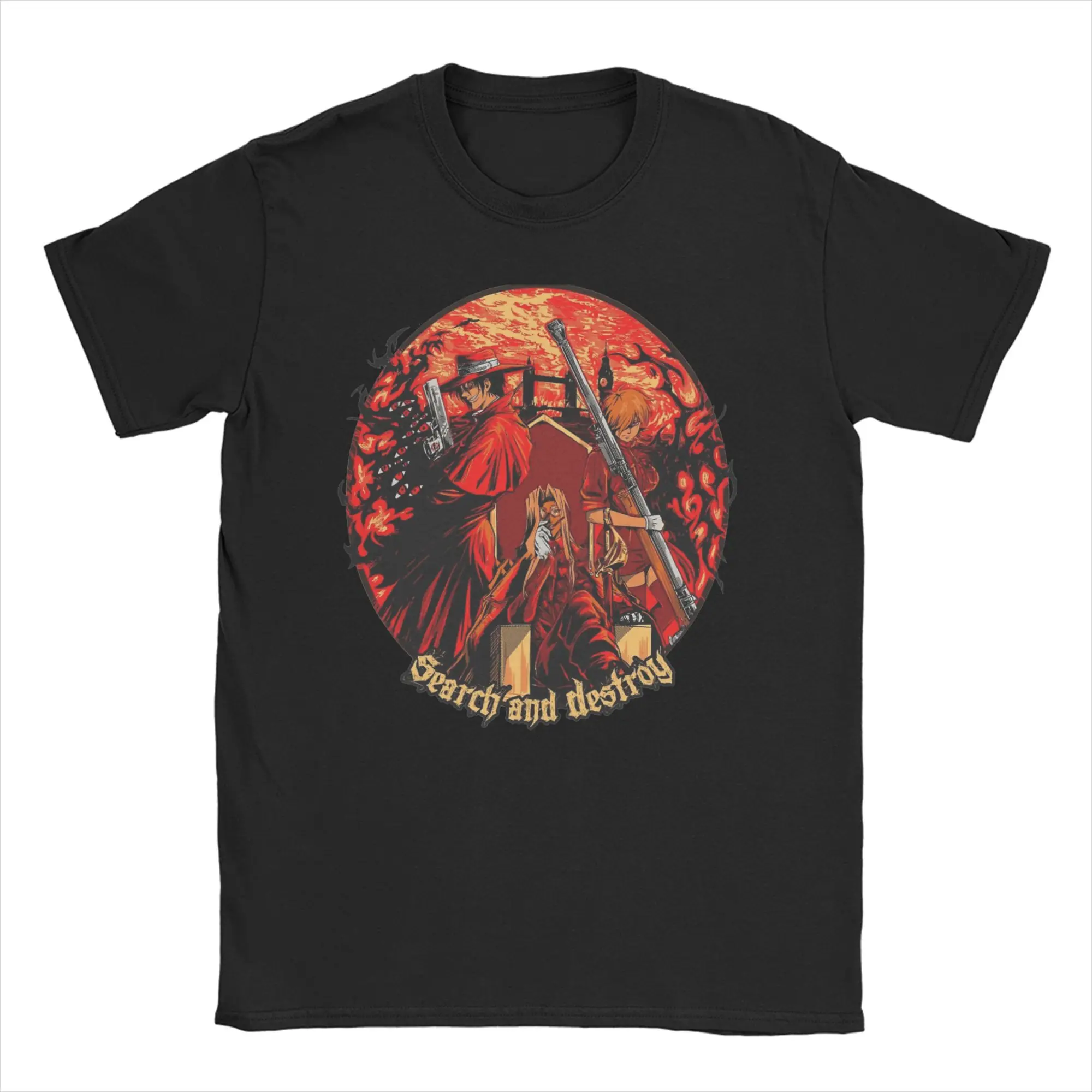 

Hellsing Search And Destroy T-Shirt Men Women Funny 100% Cotton Tee Shirt O Neck Short Sleeve T Shirt Summer Clothing