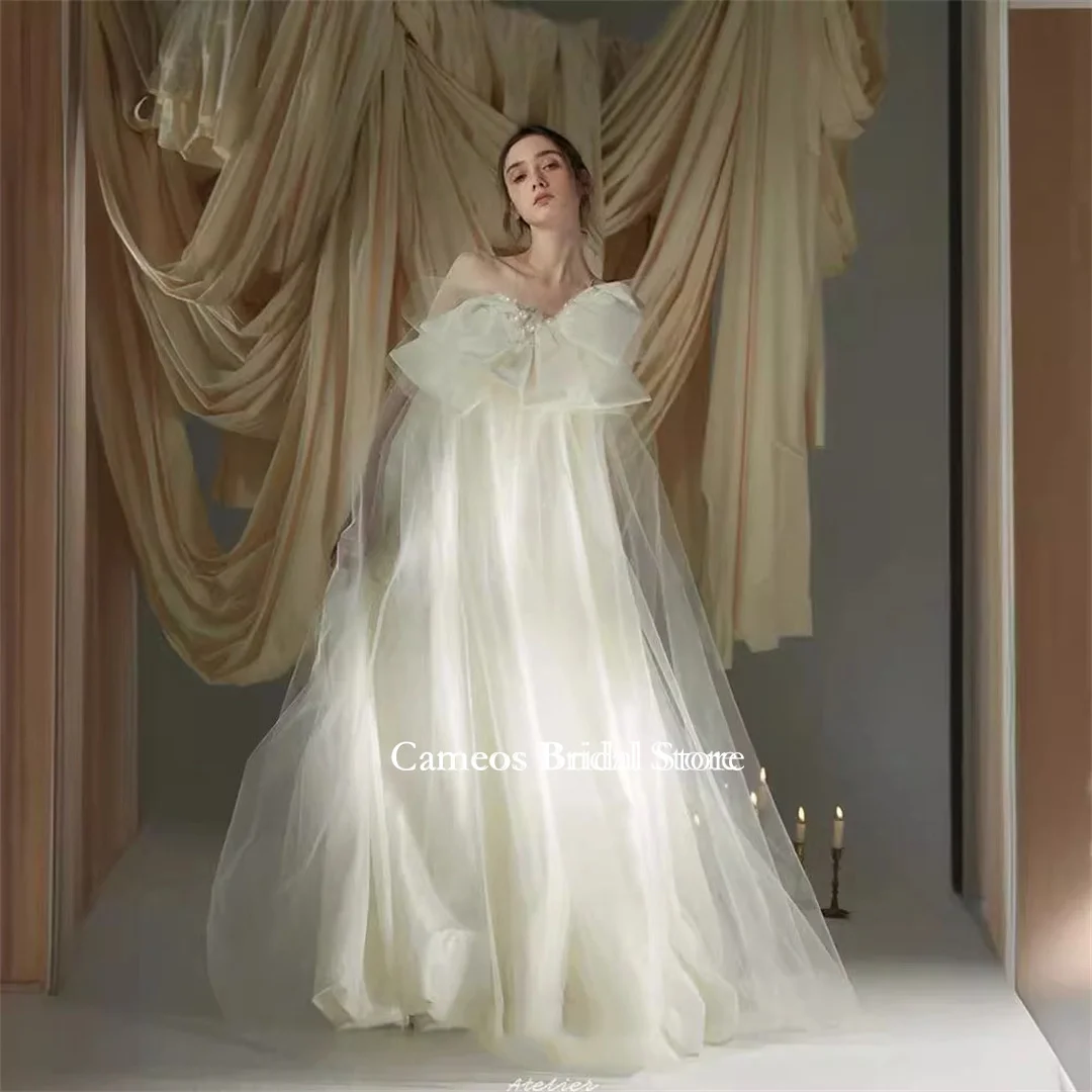 SONDR Fashion Korea Strapless Floor Length Backless Sleeveless Wedding Dresses Tulle Photo Shoot Corset Customized Bridal Gown