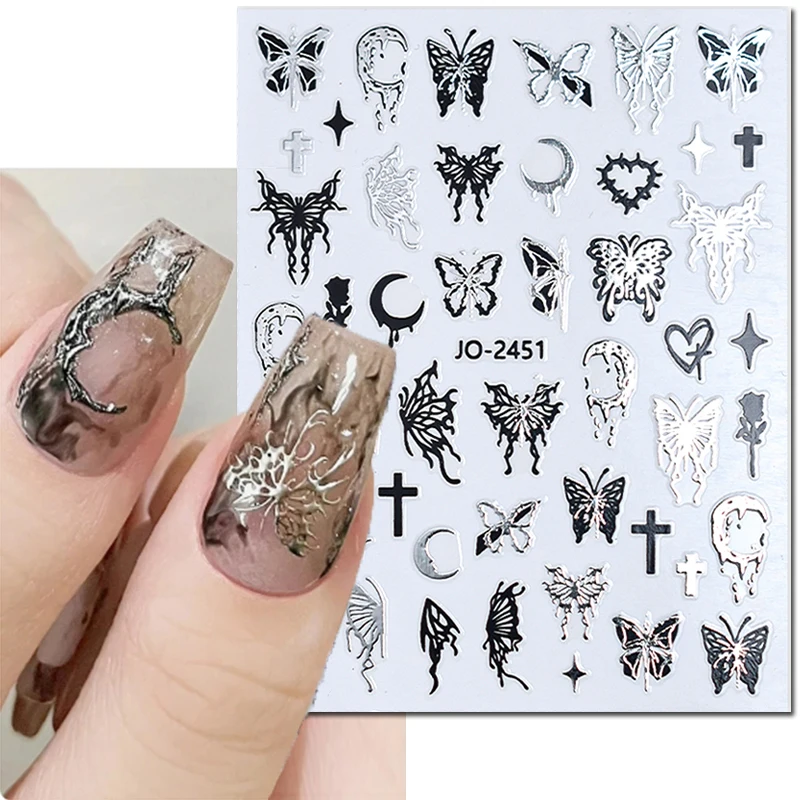 

3d Metallic Red Gold Silver Butterfly Nail Art Stickers Adhesive Sliders Nail Decals Decoration Manicure Accessories