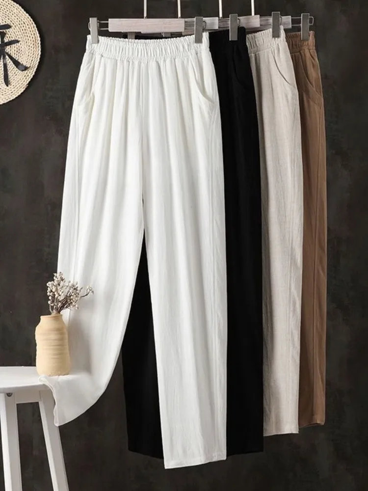 

Cotton Linen Women's Summer Thin Nine-Piece Loose Slim Casual Harem Small Footed Parka Pants Yang Jing Brand 2023 Summer Coll...