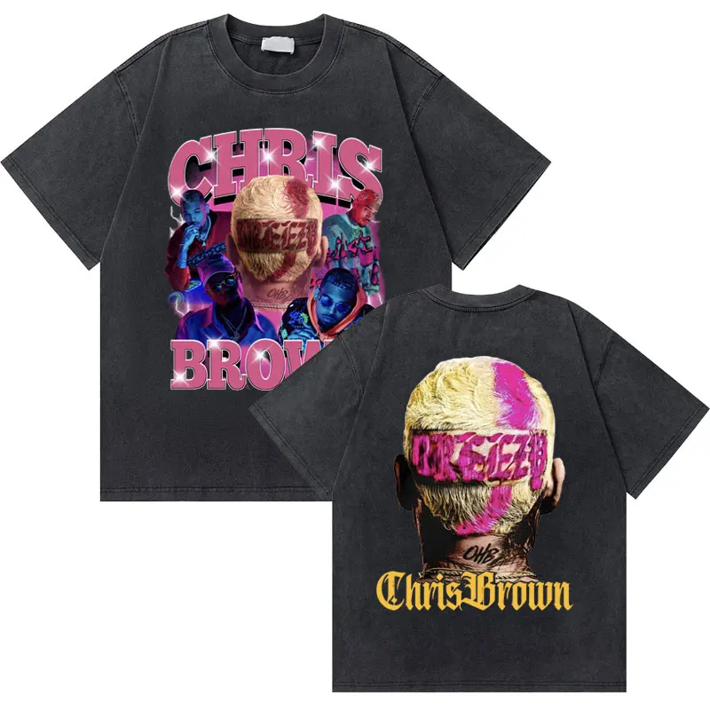 

Washed Vintage Streetwear Rapper Chris Brown Breezy Graphic T Shirts Men Women Hip Hop Fashion Tshirt Male Casual Oversized Tees