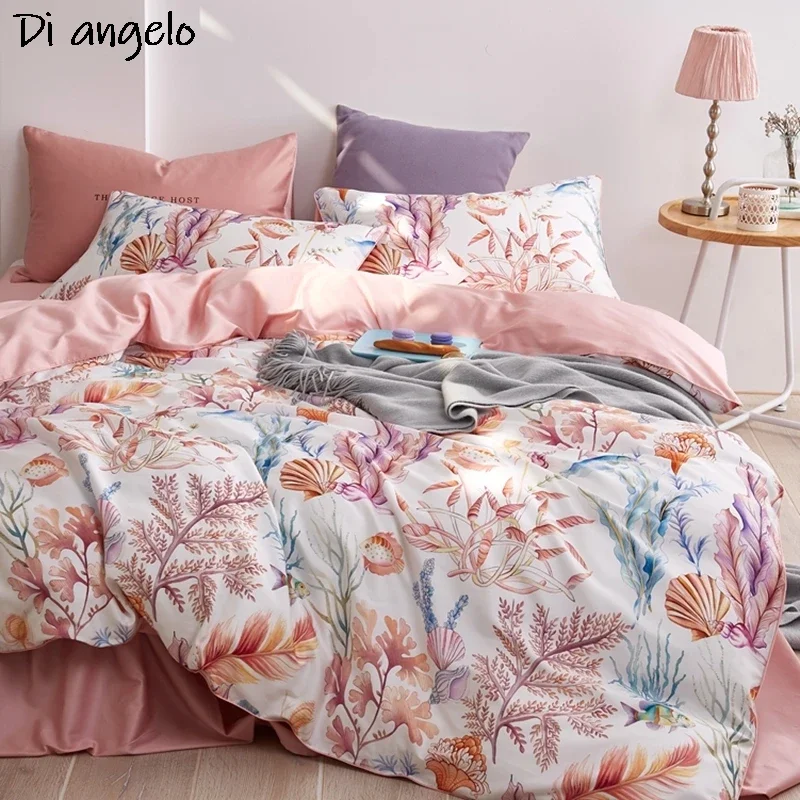 4PCS 600TC Egyptian cotton ocean series bedding sets 4pcs   bed linen percale duvet cover set luxury bed sheets pillowcases #s