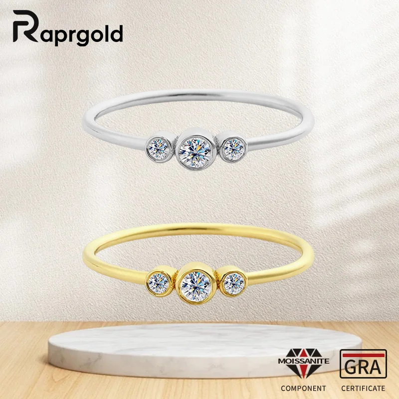 

Сертифицированный ободок RAPRGOLD GRA, три круглых муассанита, кольцо полувечности, обручальное кольцо из стерлингового серебра S925 для женщин, ювелирные изделия, подарки