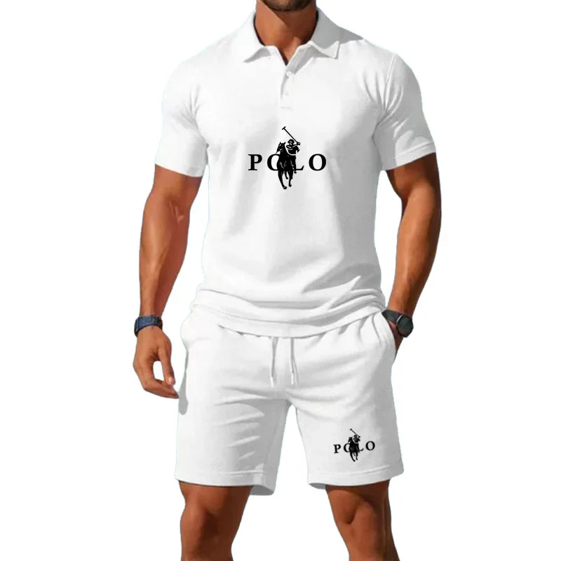2026 Summer Men Quick Dry Half Zip Polo 2Pcs Set Breathable Loose Lightweight Basketball Casual Sports Tracksuit