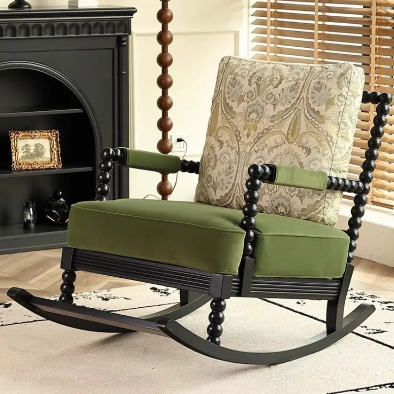 

Французское кресло-качалка, бытовое американское ретро кресло с откидной спинкой и жемчугом, одноместный дизайнерский диван-качалка из цельного дерева