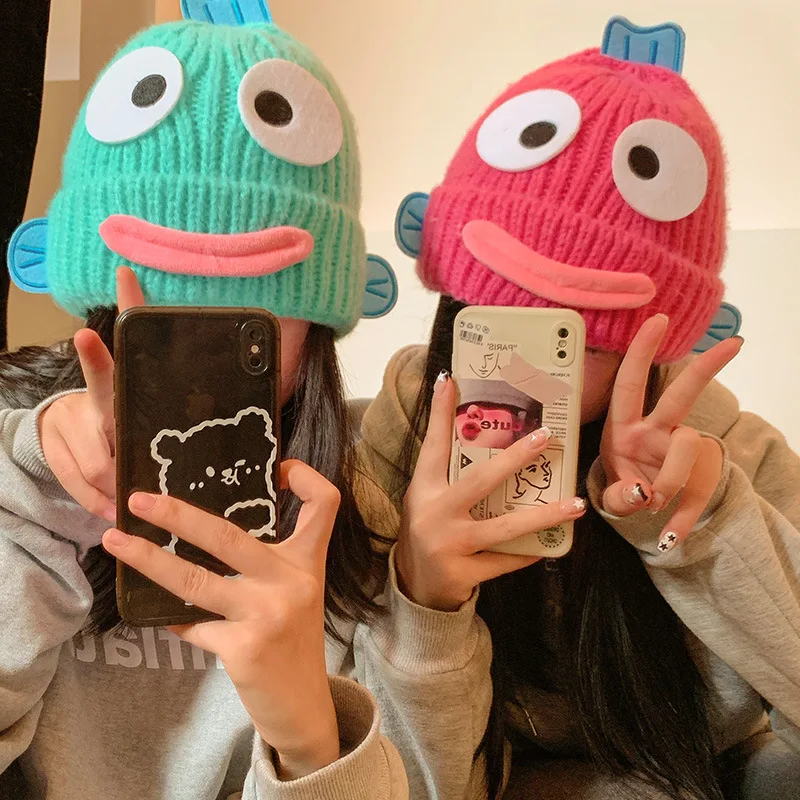 

Вязаная шапка Sanrio Hangydon для детей: милая и забавная, с мультяшной русалкой, зимняя, для улицы, теплая, толстая, с защитой ушей, игрушка