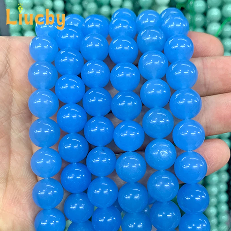 Handmade Natural Stone Blue Chalcedony Chinese Jades Beads For Jewelry Making DIY Earrings crystal 15\'\' Strand 4/6/8/10/12/14mm