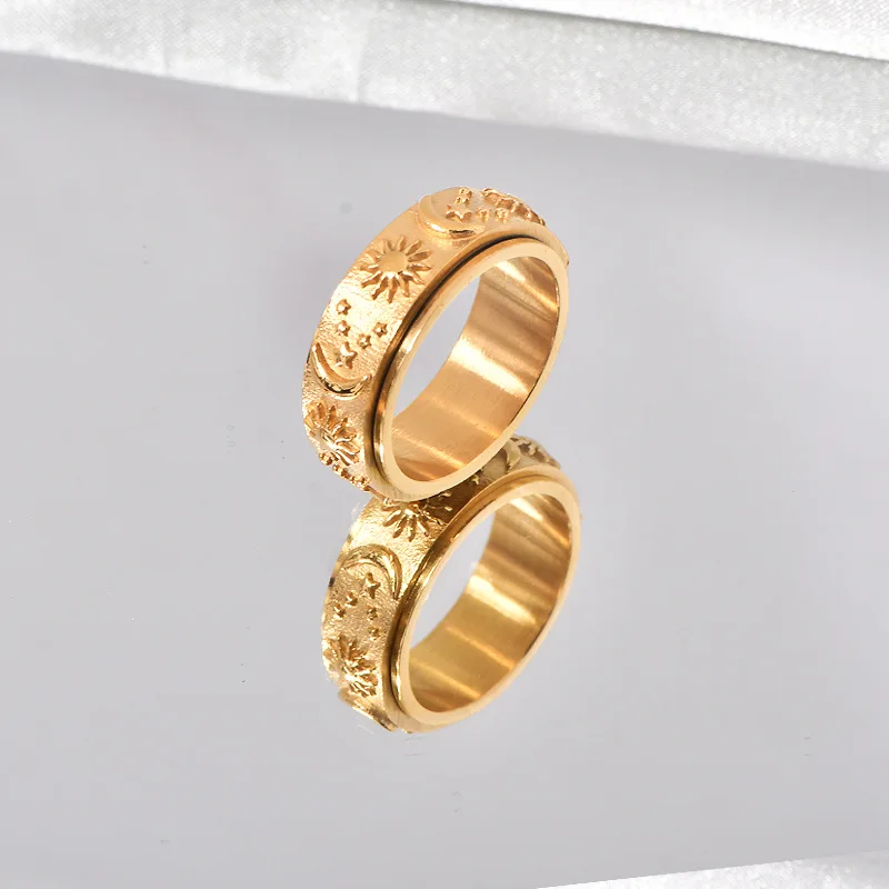 Amazon Boho Star Moon Sun Stainless Steel Ring Ring Titanium Steel Men and Women Proposal Handicap Jewelry