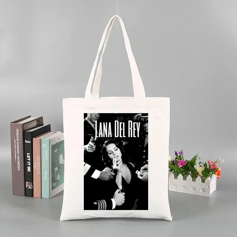 2pcs Y2K Bag Set Lana Del Rey Women Canvas Shoulder Bag Cosmetic Organizer Eco Large Capacity Shopping Handbag Lady Tote Bags