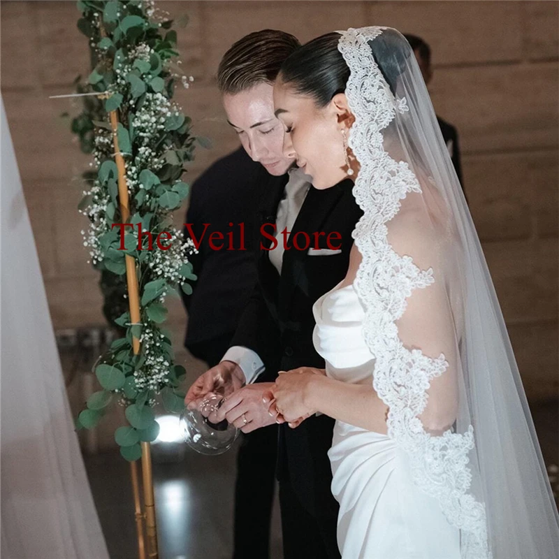 Mantilla velos de novia para boda, accesorios para novias, iglesia católica, encaje largo corto con adorno de hueso, tul marfil