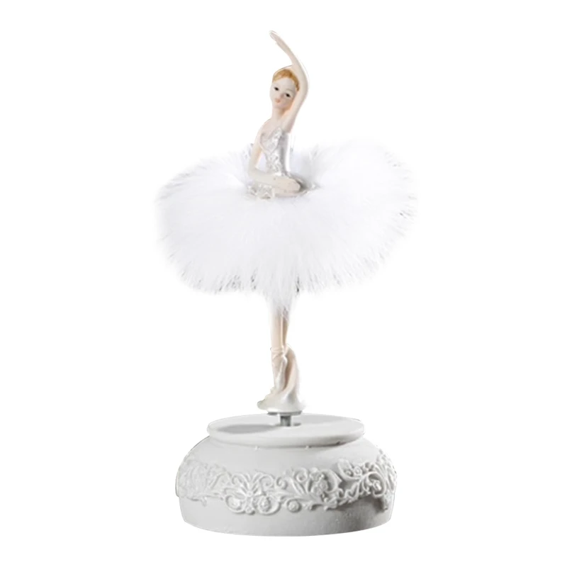 Feather Skirt Rotating Music Box Figurine, Manual Control Dancing Girl Musical Box For Girls, White Durable