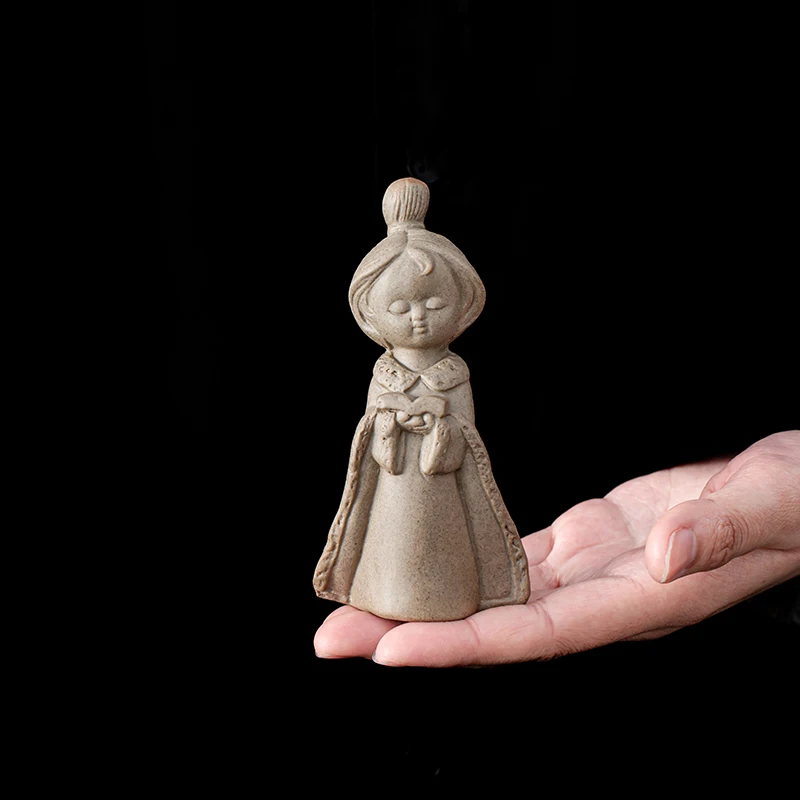 Chinese Coarse Pottery Tea Pet Handmade Ceramic Character Statue Ornaments Tea Figurine Crafts Teaware Decor Accessories view 2