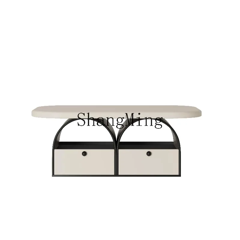 CL Light Luxury Round Storage Coffee Table Living Room Household Modern Black and Red Creative Tea Table