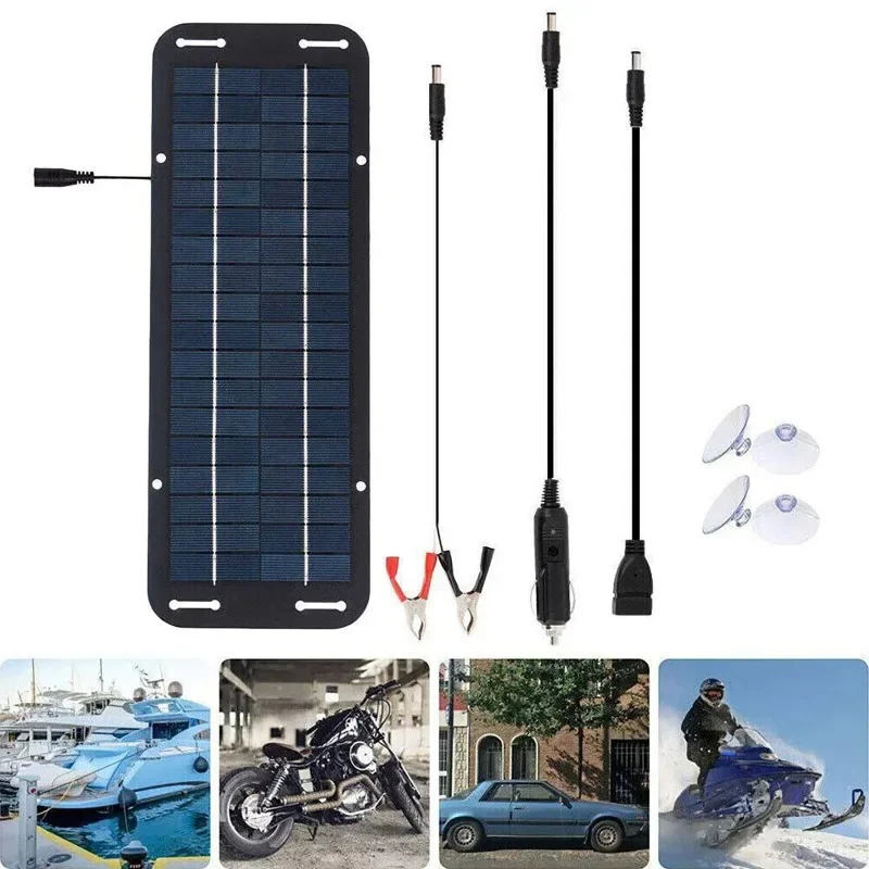 Kit de Panel Solar de 12V, cargador de batería de Panel Solar portátil impermeable, cargador de célula Solar policristalino para vehículos recreativos, campistas y barcos