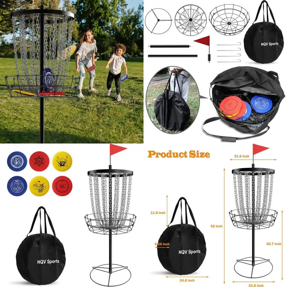 

Disc Golf Basket,Heavy Duty 24 Chain Portable Target with 6pcs Disc Golf Discs and Transit Bag