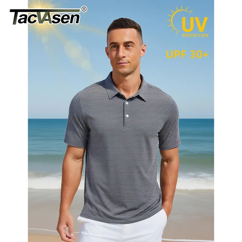 Imagen 2 del producto Camisetas Polo a Rayas para Hombre TACVASEN, Protección UV UPF 30+, Polos de Golf de Secado Rápido, Camisa Casual con Cuello, Polos Deportivos Ligeros
