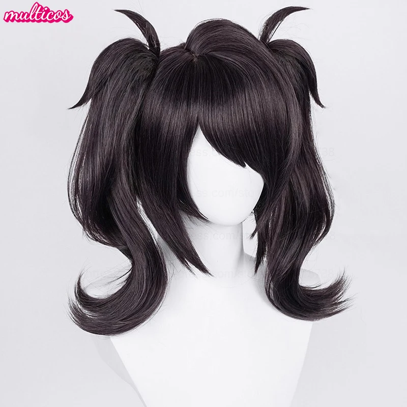 High Quality Game Ame Angel-chan Cosplay Wig Short Black Double Clip Ponytails Heat Resistant Synthetic Hair Anime Wigs + WigCap view 3