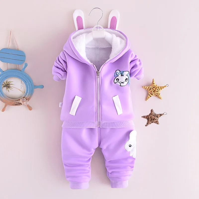 Children\'s Set Girls Boys Autumn/Winter Cartoon Plush Hooded Set Infants Young Children Korean Edition Warm Two Piece Set 0-5Y