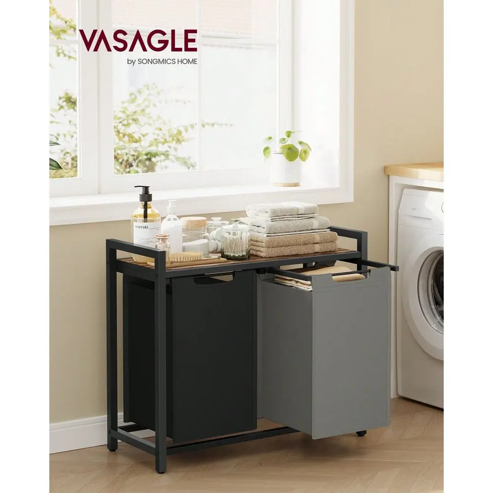 

Корзина для белья VASAGLE, корзина для стирки, сортировщик для белья с 2 выдвижными и съемными мешками, полкой, металлическим каркасом, 2 x 12,1 галлонов (4 шт.)