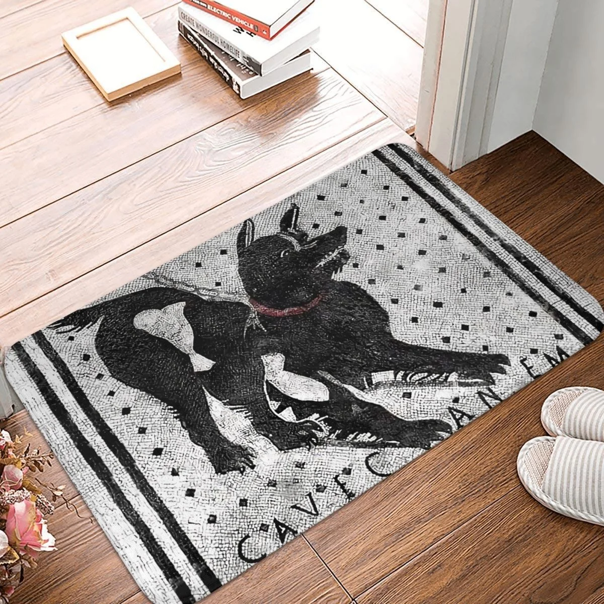 Dog Anti-Slip Doormat Kitchen Mat Cave Canem Beware Of Dog Pompeii Latin Mosaic Carpet Entrance Door Rug Indoor Decorative