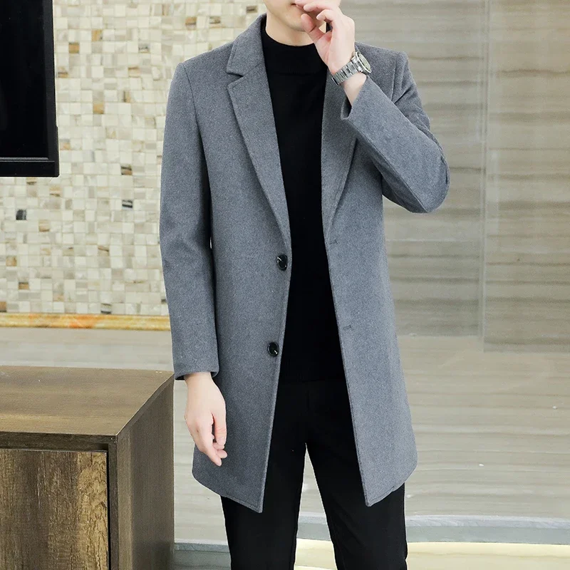 High-quality Fashion Handsome Men\'s Cashmere Coat2023new Young and Middle-aged Business Leisure Autumn and Winter Thick Coat Top