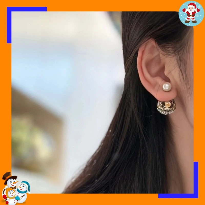 High Quality Heavy Industry Color Enamel Hollow Pearl Stud Earrings Women's Unique Temperament Fashion Retro Versatile Earrings