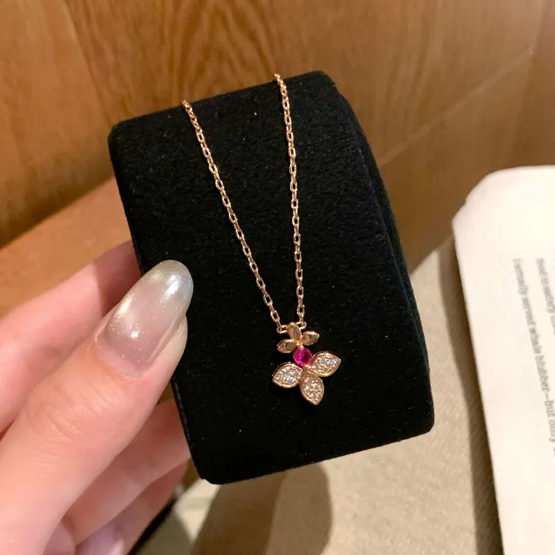 

Diamond-studded Ruby Iris Necklace for Women; Vintage Artistic Jewelry; Best for Gifting