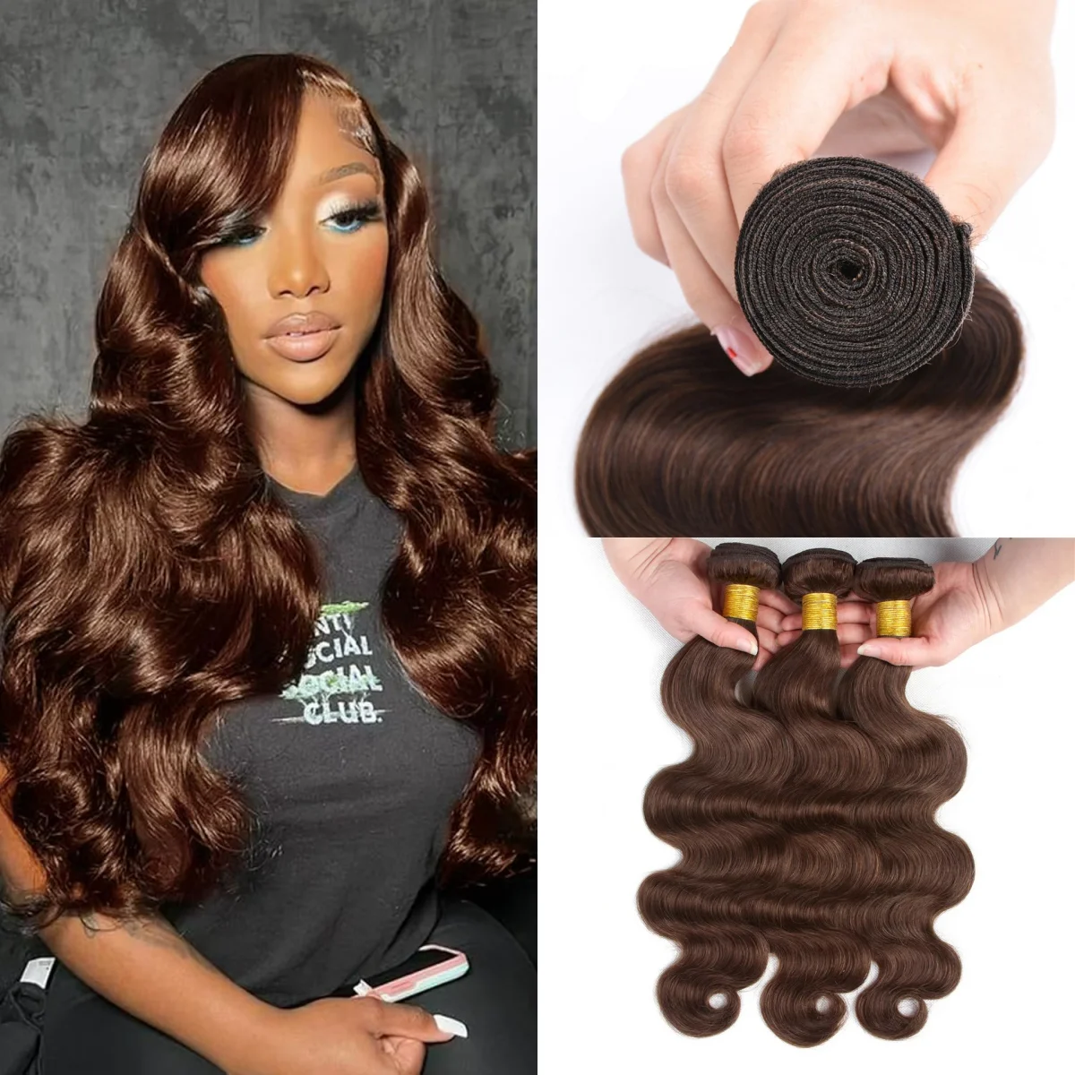 10A Body Wave Bundles Human Hair 26 28 30 Inch 3/4 Bundles Brazilian Hair Extension Chocolate Brown Human Hair Bundles For Women