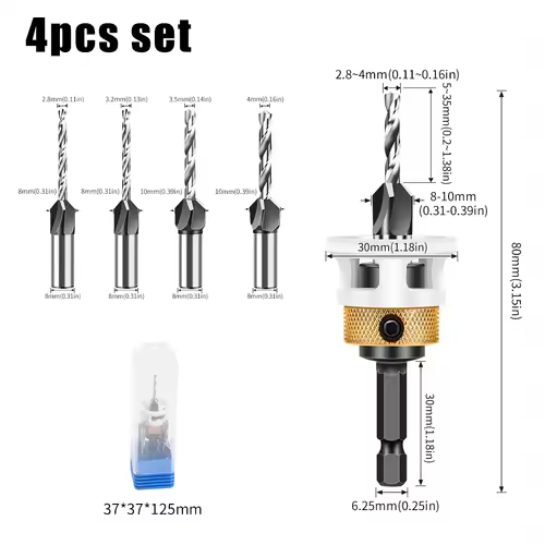 Woodworking Limit Four Edge Countersink Drill Alloy Drill Cone Drill Adjustable Depth Step Drill Screw Countersink Drill Bit - Image 17
