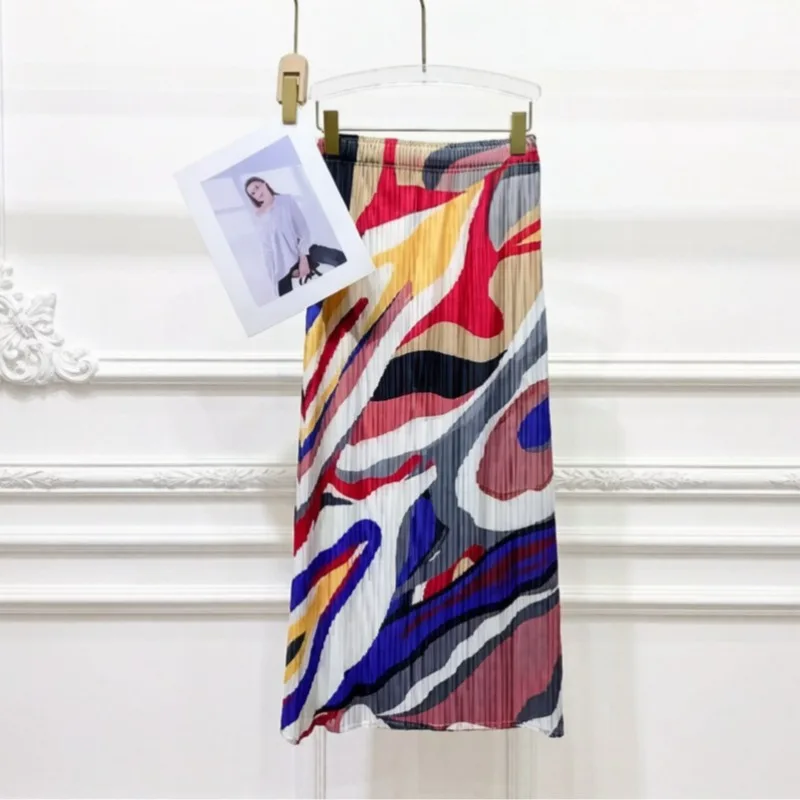 

Miyake Pleated Personality Print Skirt Collection Plisse Women 2026 Summer New Retro Pleats Jupe Women Clothing Versatile Skirt