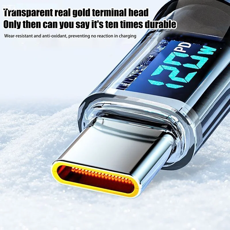 قطعة واحدة لهاتف هواوي سلك بيانات شحن سريع 120 وات شحن سريع للغاية من النوع C كابل USB شاشة رقمية LED