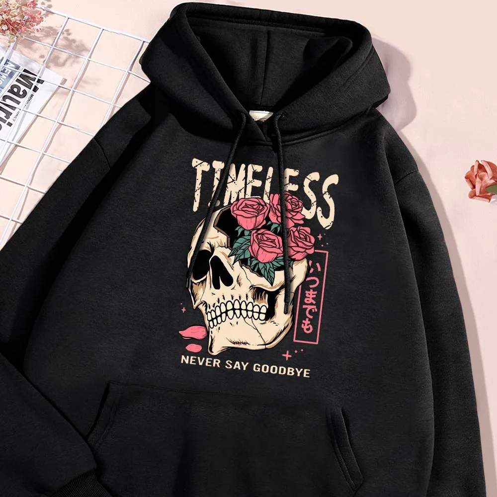 

Timeless Rose Hoodie Men Japanese Style Skull Hoodies Street Sports Sweatshirt Oversize Loose Hoody Autumn New Men's Clothing