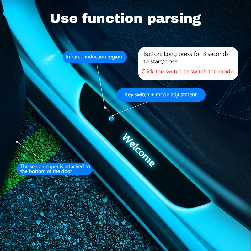 LED Car Threshold Light Customizable Logo Picture RGB Wireless Multi-mode Welcome Light Pedal Car Scuff Plate Pedal Symphony