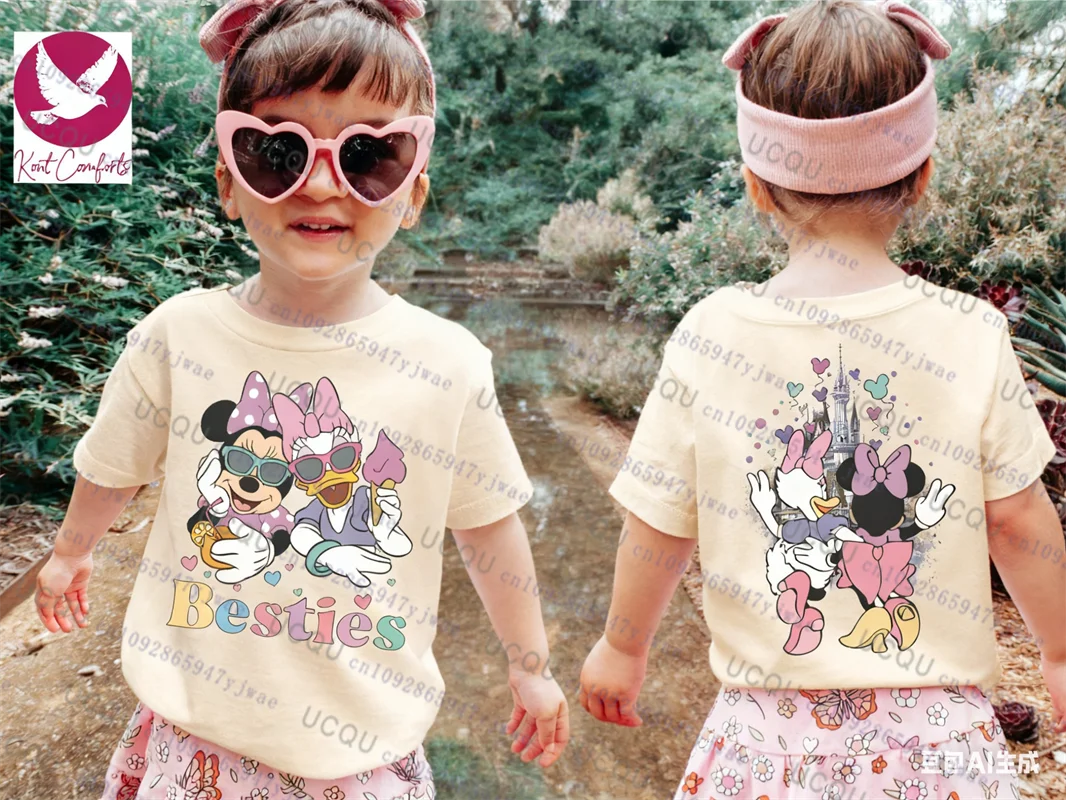 ميني ديزي Besties الوالدين والطفل تي شيرتات قصيرة الاكمام الخريف طفل/الكبار الأسرة المحملة Harajuku موضة عادية القطن الاطفال التي شيرت