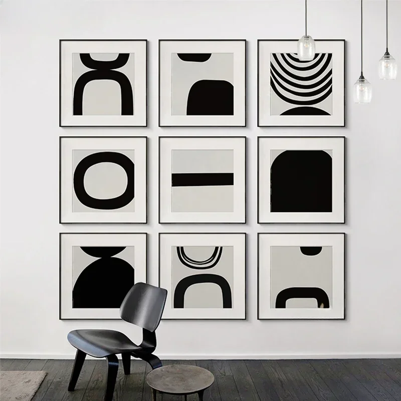 Skandinavische einfache Wandkunst, moderne schwarz-weiße abstrakte HD-Leinwand-Posterdruck, für Zuhause, Schlafzimmer, Wohnzimmer, Dekoration