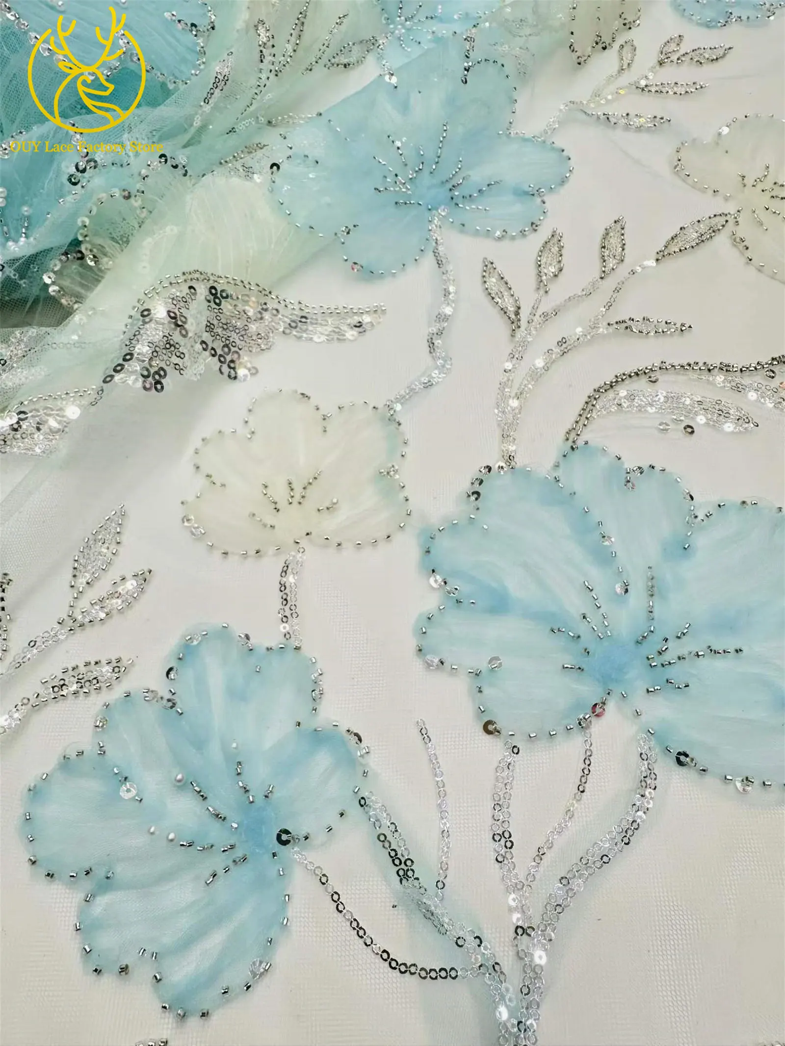 5 Yards Modischer Nigerianischer Pailletten-Tüll-Spitzenstoff 2026 Afrikanischer Perlen-Spitzenstoff Französische Spitze für Hochzeitskleider und Partykleider zum Nähen – Detail 6
