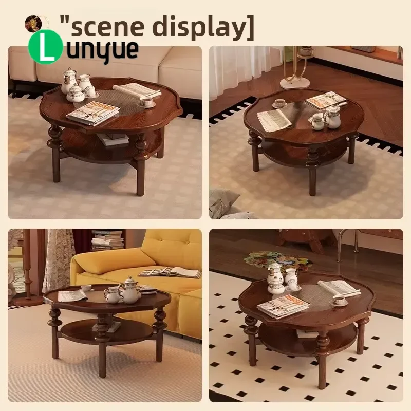 Solid Wood Coffee Table Creative Glass Top Sideboard for Small Apartment Living Room Furniture Space Saving Modern Design