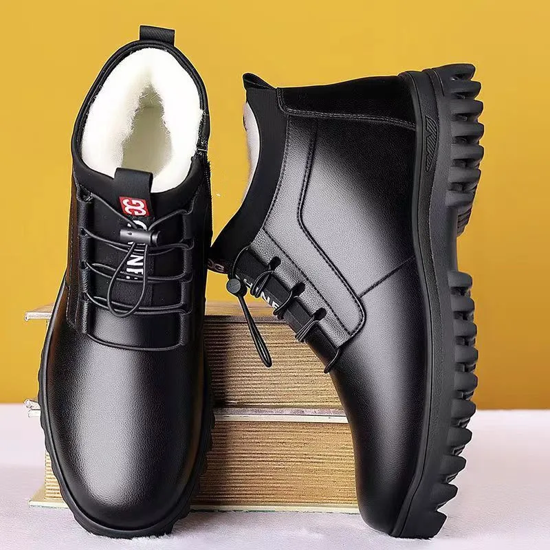 

Men's Winter Leather Shoes New Fashion Plush Warm Comfortable Anti Slip Business Cotton Shoes Outdoor Casual Snow Boot Masculina