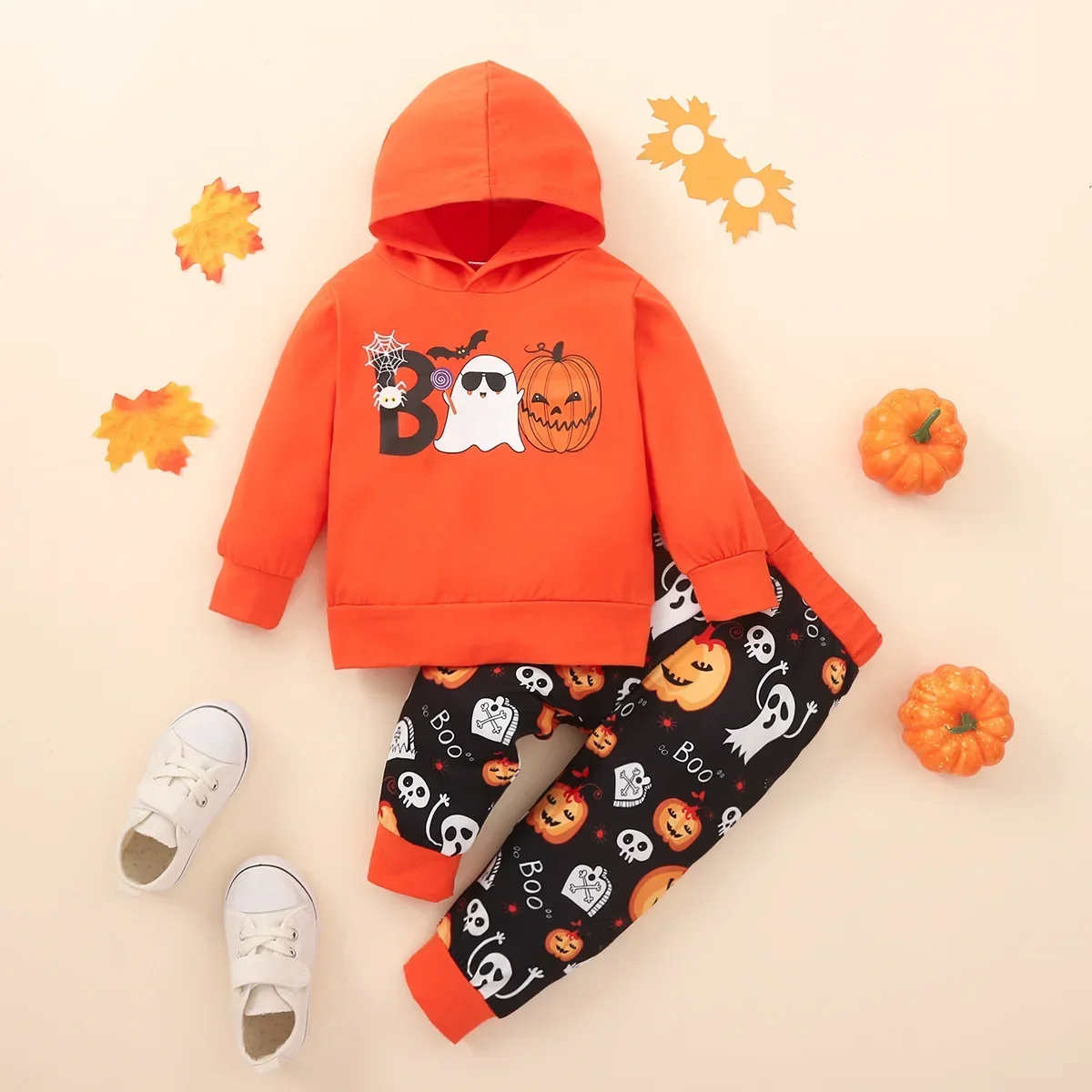 2024 Toddler Boys Girls Clothes Sets Long Sleeve Cartoon Letter Prints Hoodie Halloween T-Shirt Tops Pants Outfits Cosplay Suit