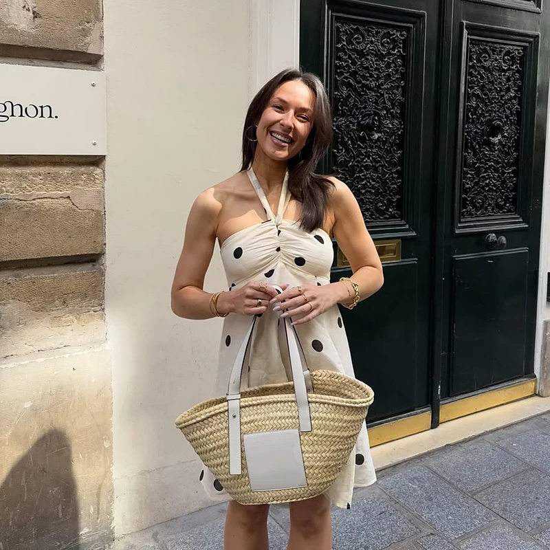 Polka dot halter mini vestido feminino dupla camada rendas até sem costas boho vestidos femininos vestido impresso para praia férias vestidos