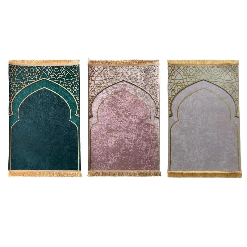 Islam Thickened Short Velvet Printed Prayer Mat Tassel Soft Worship Kneel Non-slip Man Prayer Mat Portable Travel Prayer Rugs