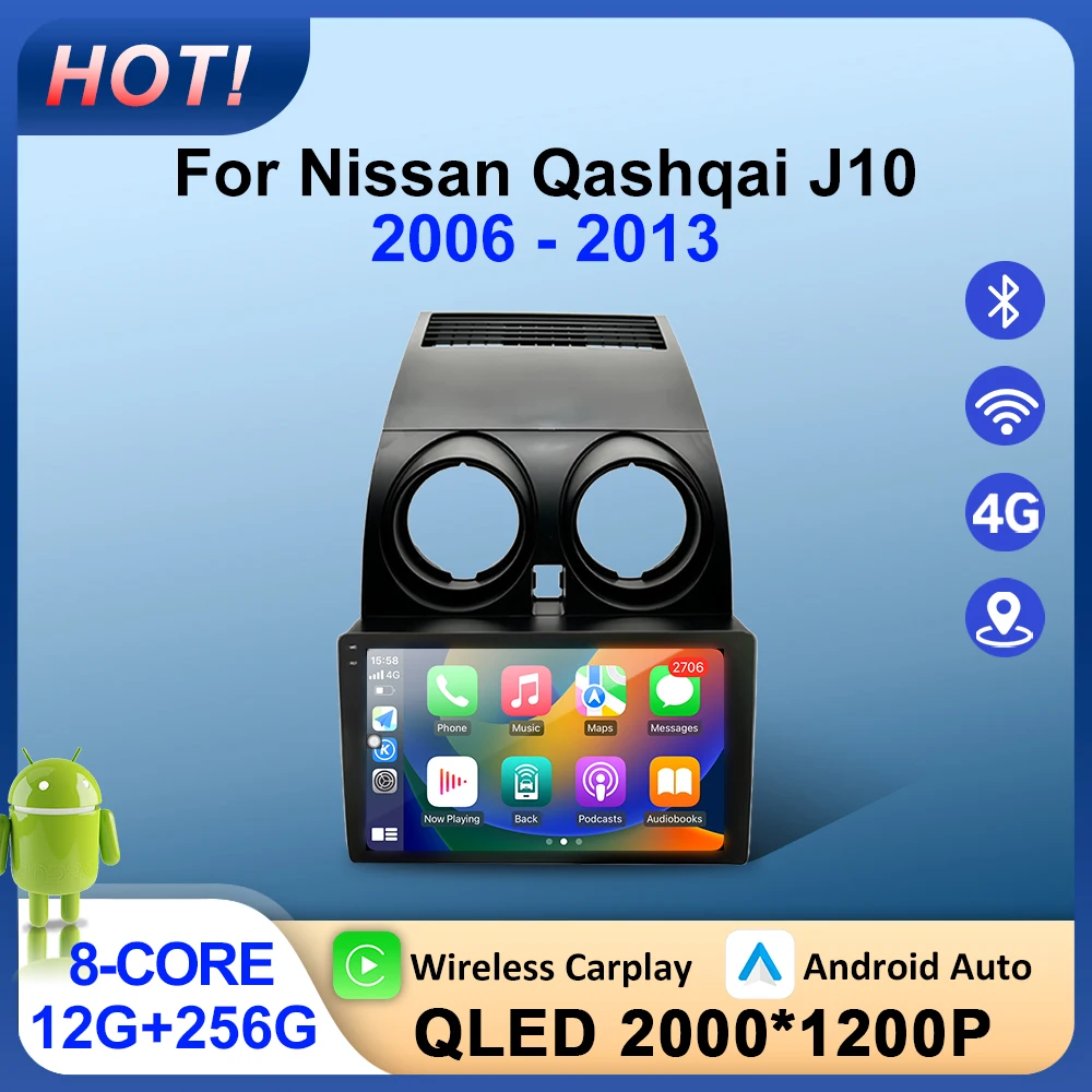 

9“ Wireless CarPlay Android 16 GPS Navi For Nissan Qashqai J10 2006 2007 2008-2013 Car Multimedia Player 4G WiFi BT DSP Stereo