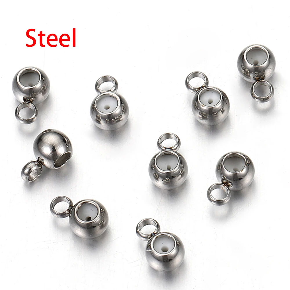 20pcs Stainless Steel Stopper Beads for Earring Necklace Bracelet Jewelry Making DIY Gold Bail Bead Hanger Rings Rubber Beads