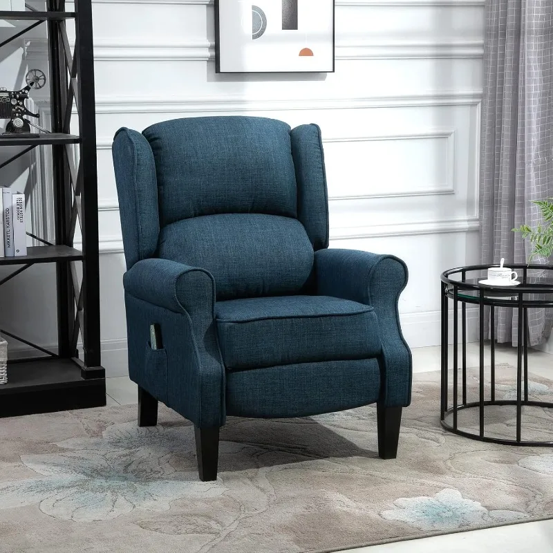 Massage Recliner Chair for Living Room with Heat, Wingback Single Sofa, Modern Linen Fabric Push Back Reclining Chair