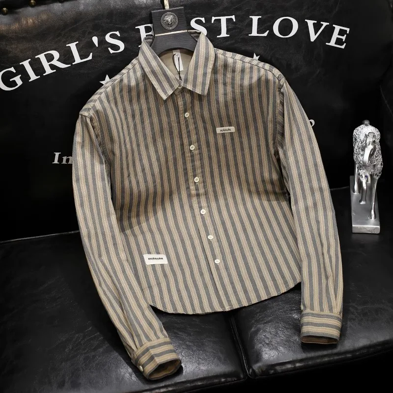 قميص رجالي عصري بأكمام طويلة، قميص خريفي أنيق مخطط كاجوال متعدد الاستخدامات