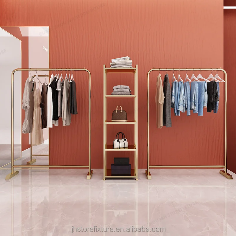 맞춤형 고급 부티크 골드 아동복 유아복 여성 의류 매장 진열대 옷걸이 벽걸이